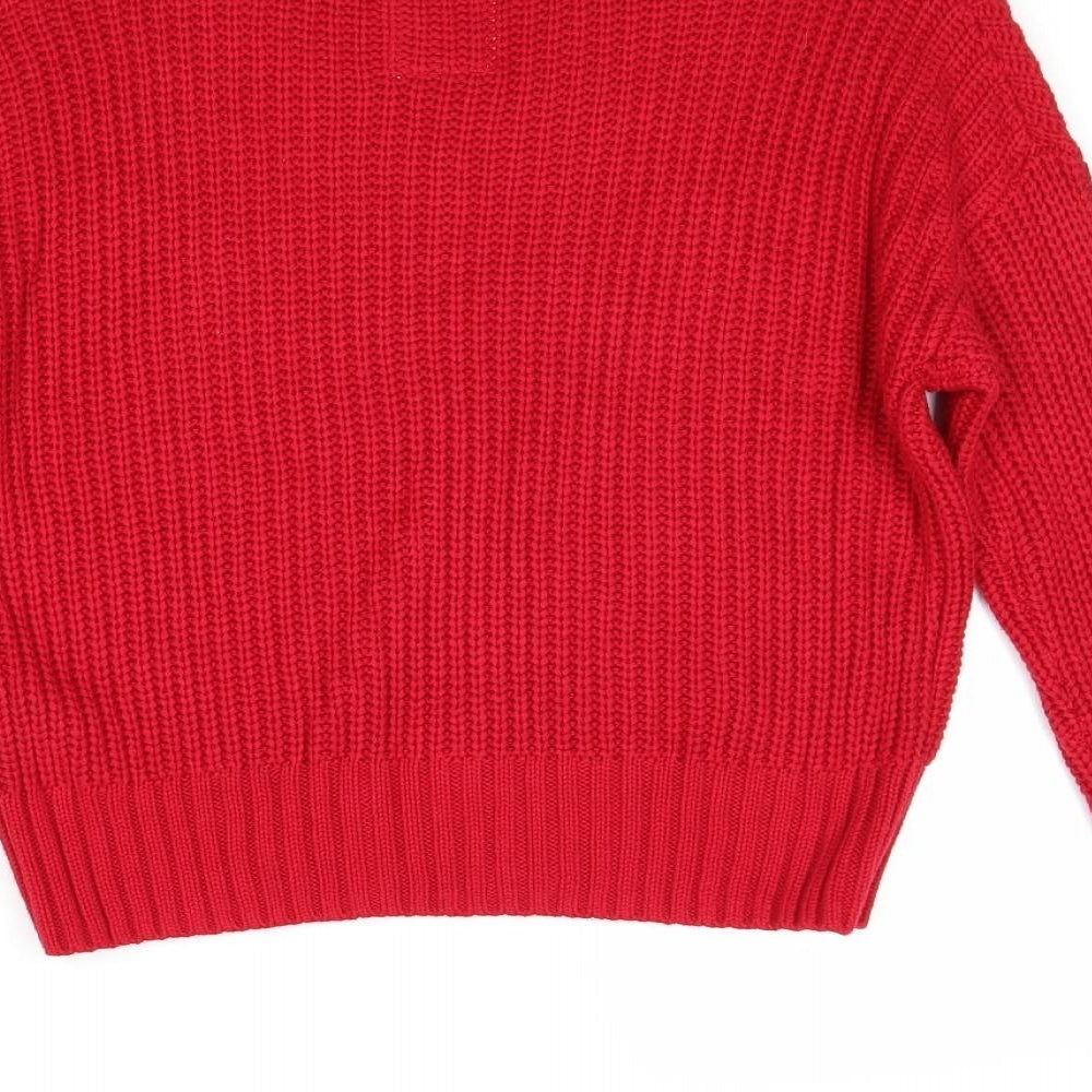 Hollister Womens Red V-Neck Cotton Pullover Jumper Size S