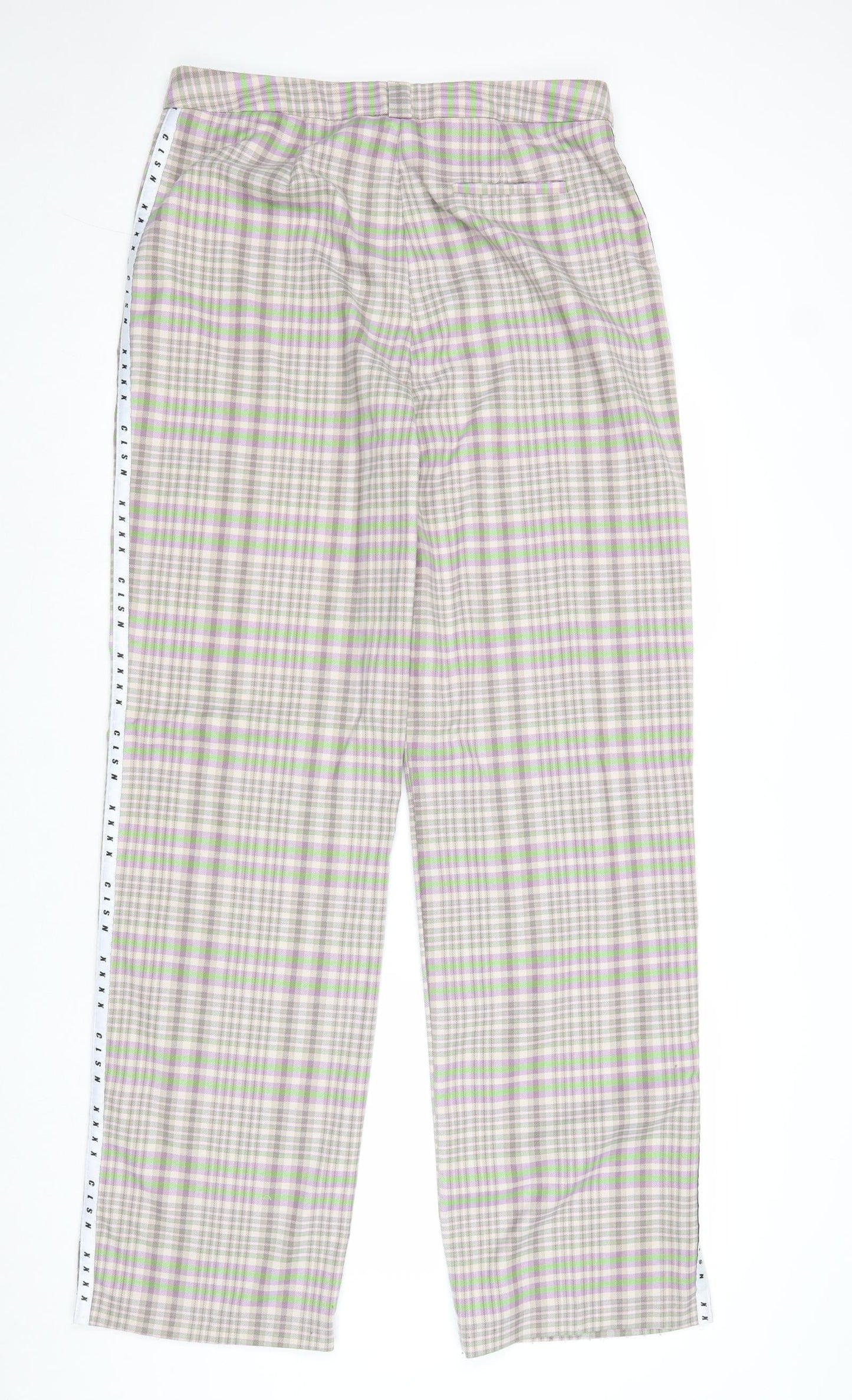 COLLUSION Womens Multicoloured Plaid Cotton Trousers Size 16 Regular Zip - Side Stripe Detail
