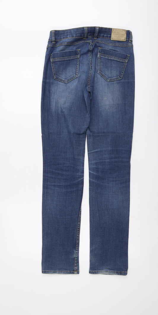 RESERVED Womens Blue Cotton Straight Jeans Size 27 in L32 in Regular Button