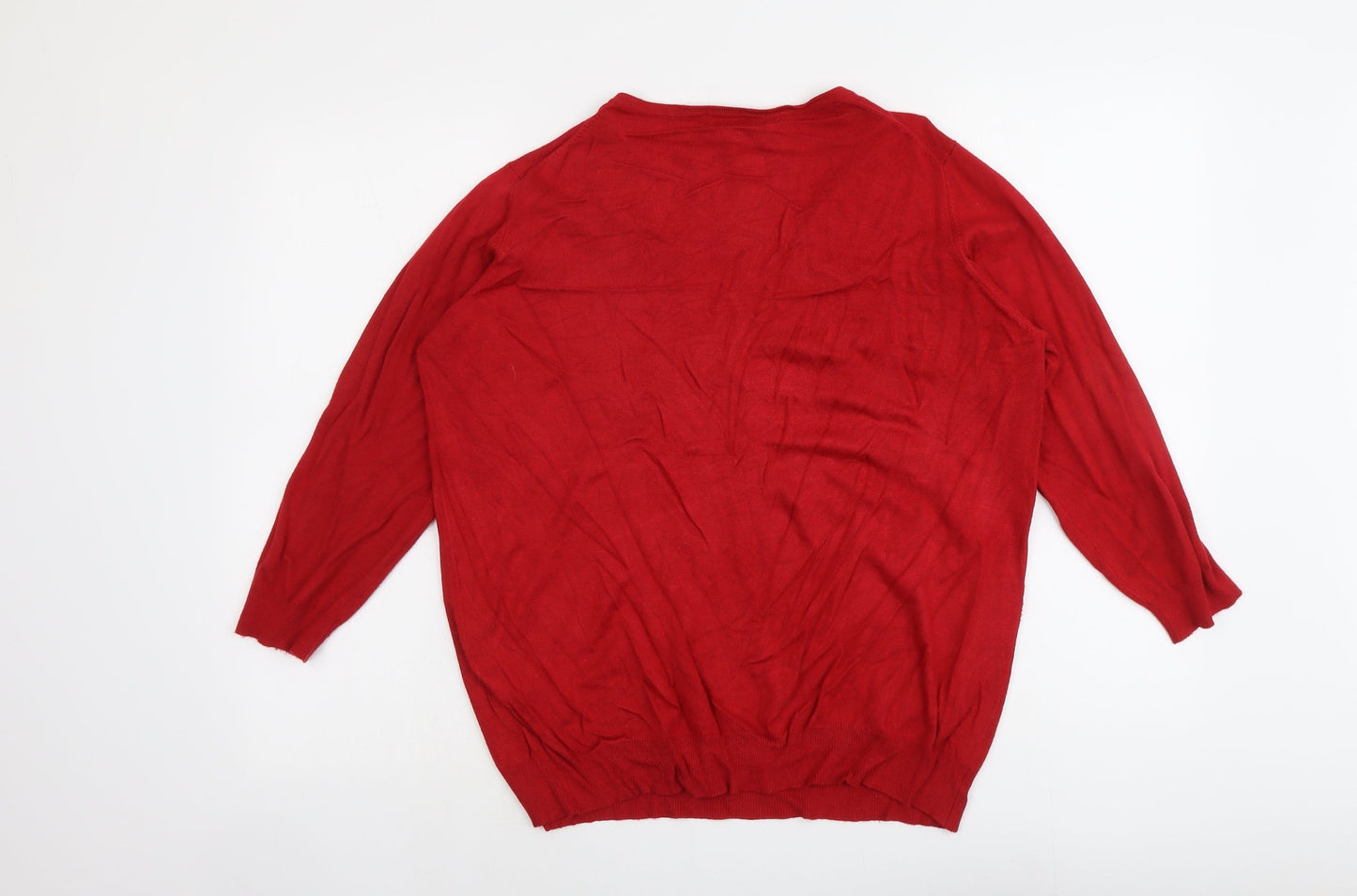 Marks and Spencer Womens Red V-Neck Viscose Pullover Jumper Size 18