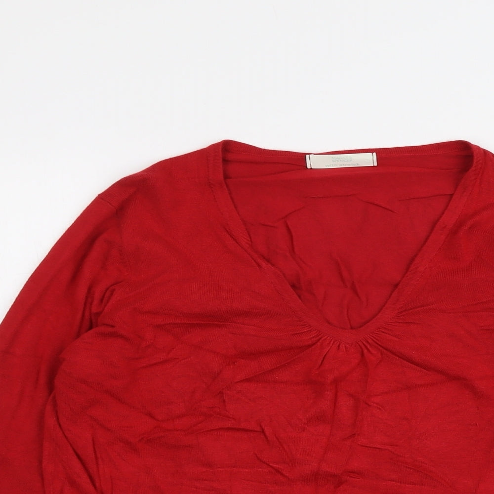Marks and Spencer Womens Red V-Neck Viscose Pullover Jumper Size 18