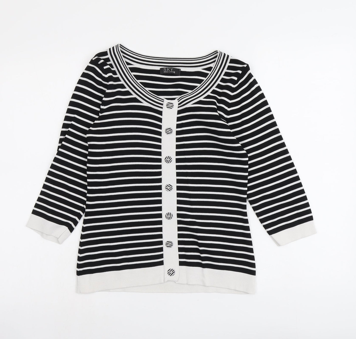 Sky Womens Black Scoop Neck Striped Viscose Pullover Jumper Size XS