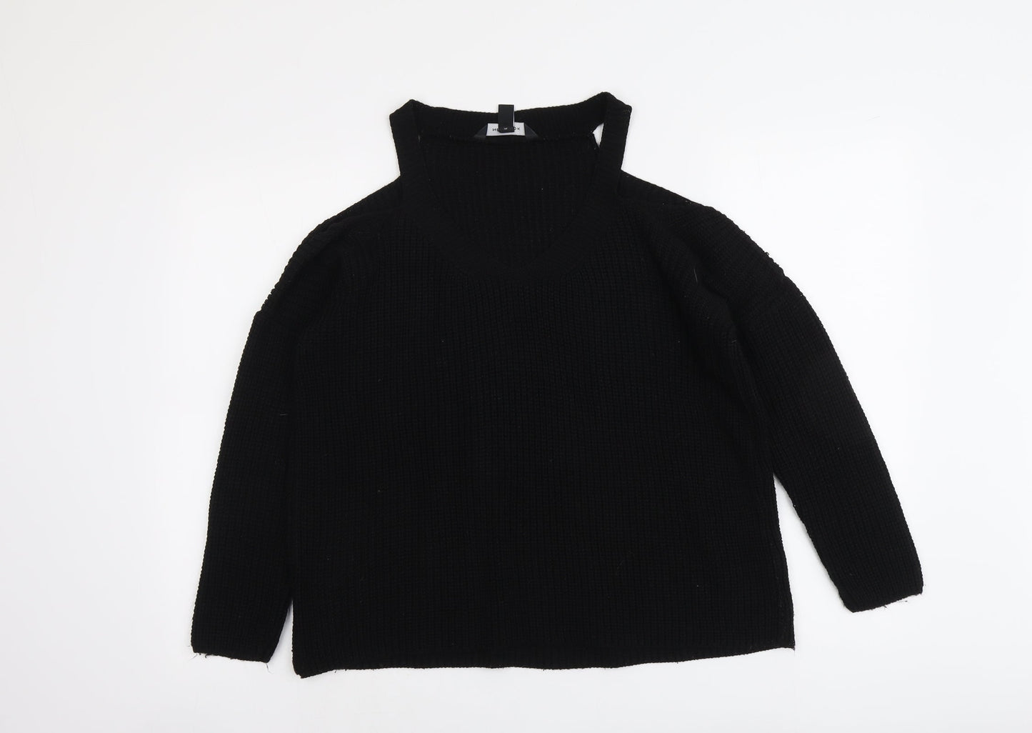 New Look Womens Black Round Neck Acrylic Pullover Jumper Size M - Cold Shoulder