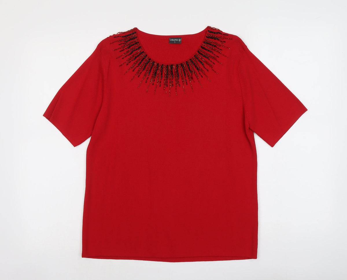 Laura G Womens Red Round Neck Viscose Pullover Jumper Size L