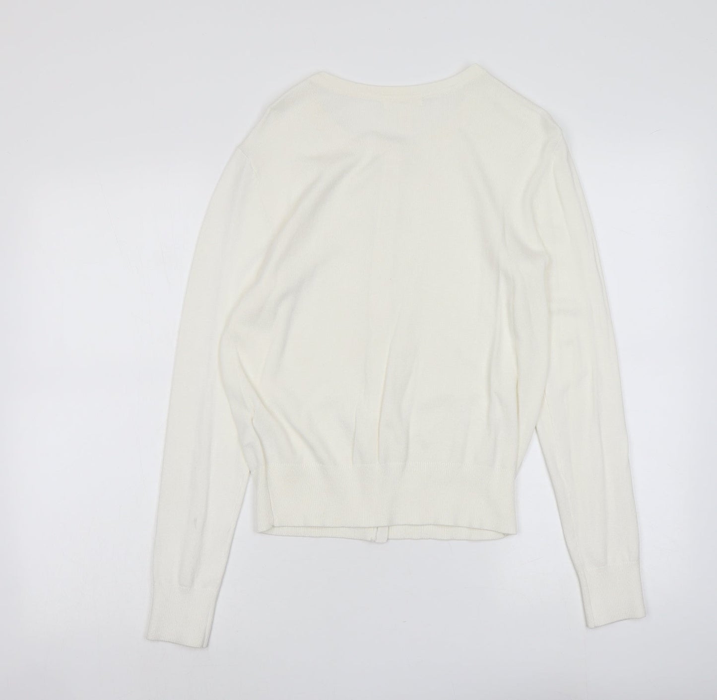 H&M Womens Ivory Boat Neck Viscose Cardigan Jumper Size L
