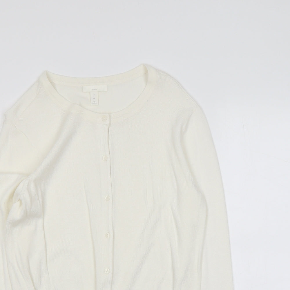 H&M Womens Ivory Boat Neck Viscose Cardigan Jumper Size L