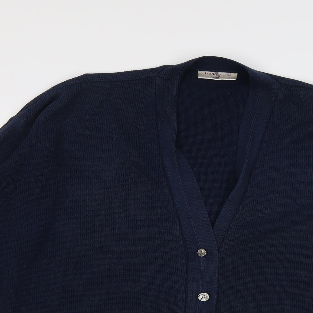 Bonmarché Womens Blue V-Neck Acrylic Cardigan Jumper Size M