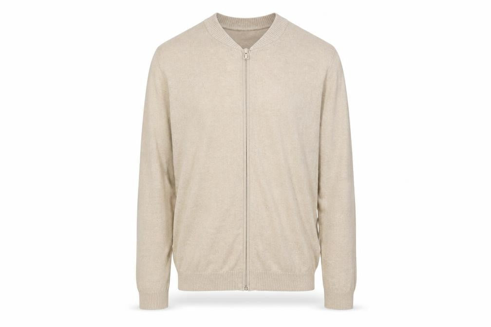 ASOS Mens Beige Round Neck Cotton Full Zip Jumper Size S Long Sleeve