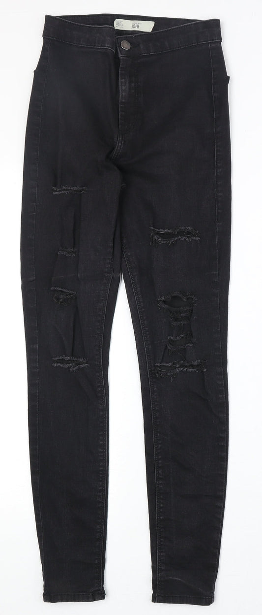 Topshop Womens Black Cotton Skinny Jeans Size 28 in Regular Zip