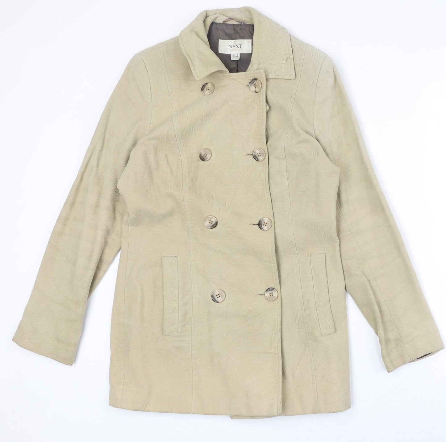 NEXT Womens Beige Pea Coat Coat Size 8 Button