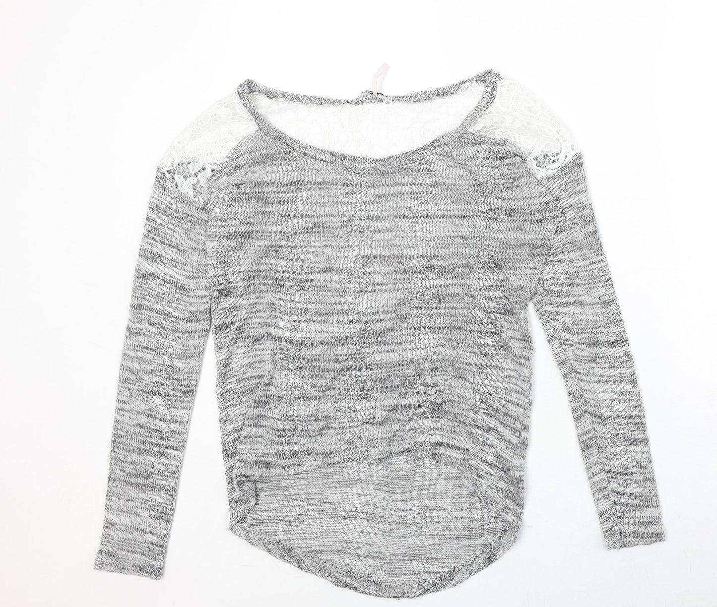 Poof Womens Grey Boat Neck Cotton Pullover Jumper Size S