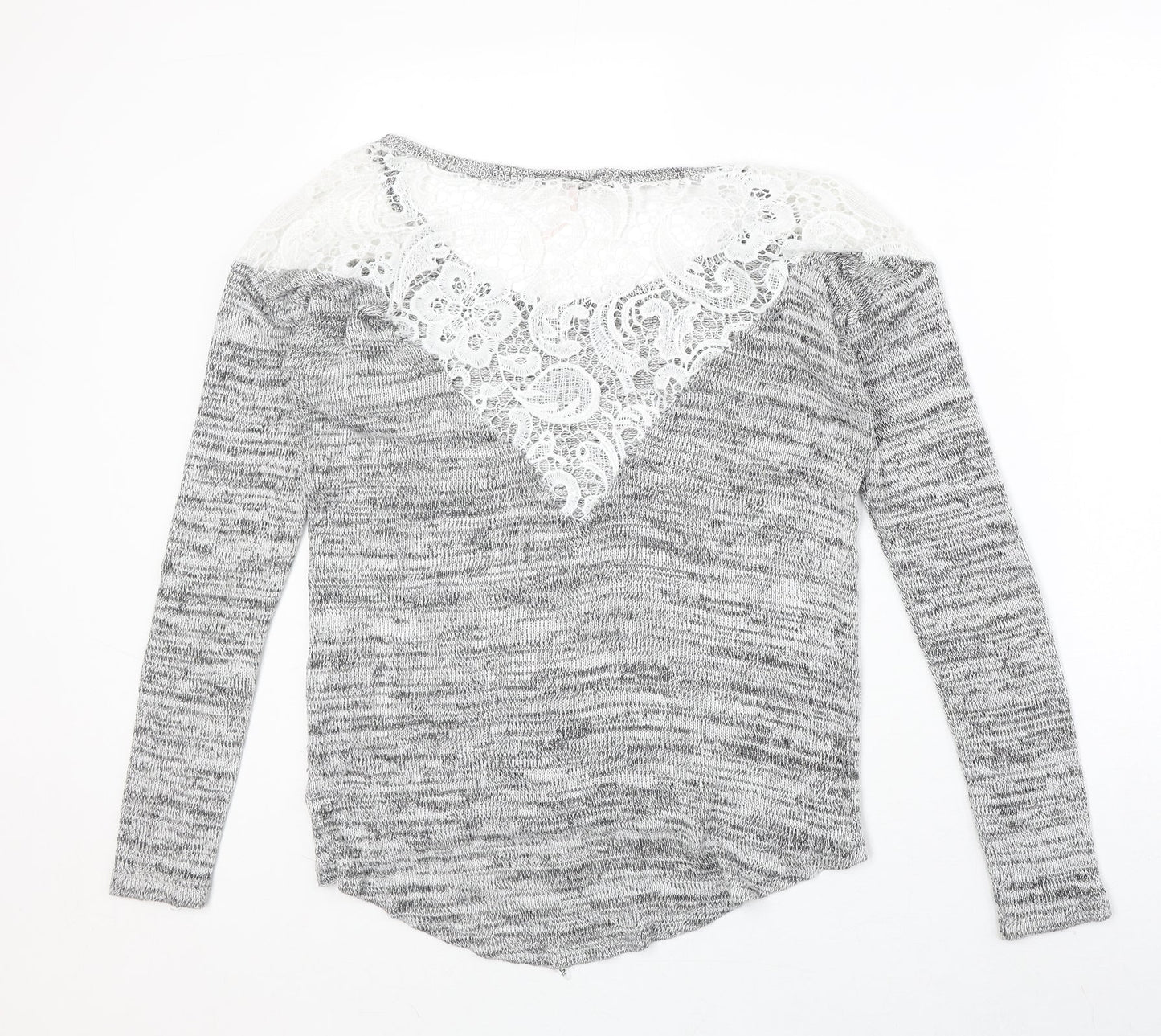 Poof Womens Grey Boat Neck Cotton Pullover Jumper Size S