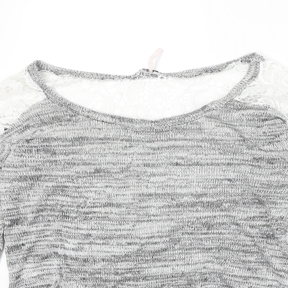 Poof Womens Grey Boat Neck Cotton Pullover Jumper Size S