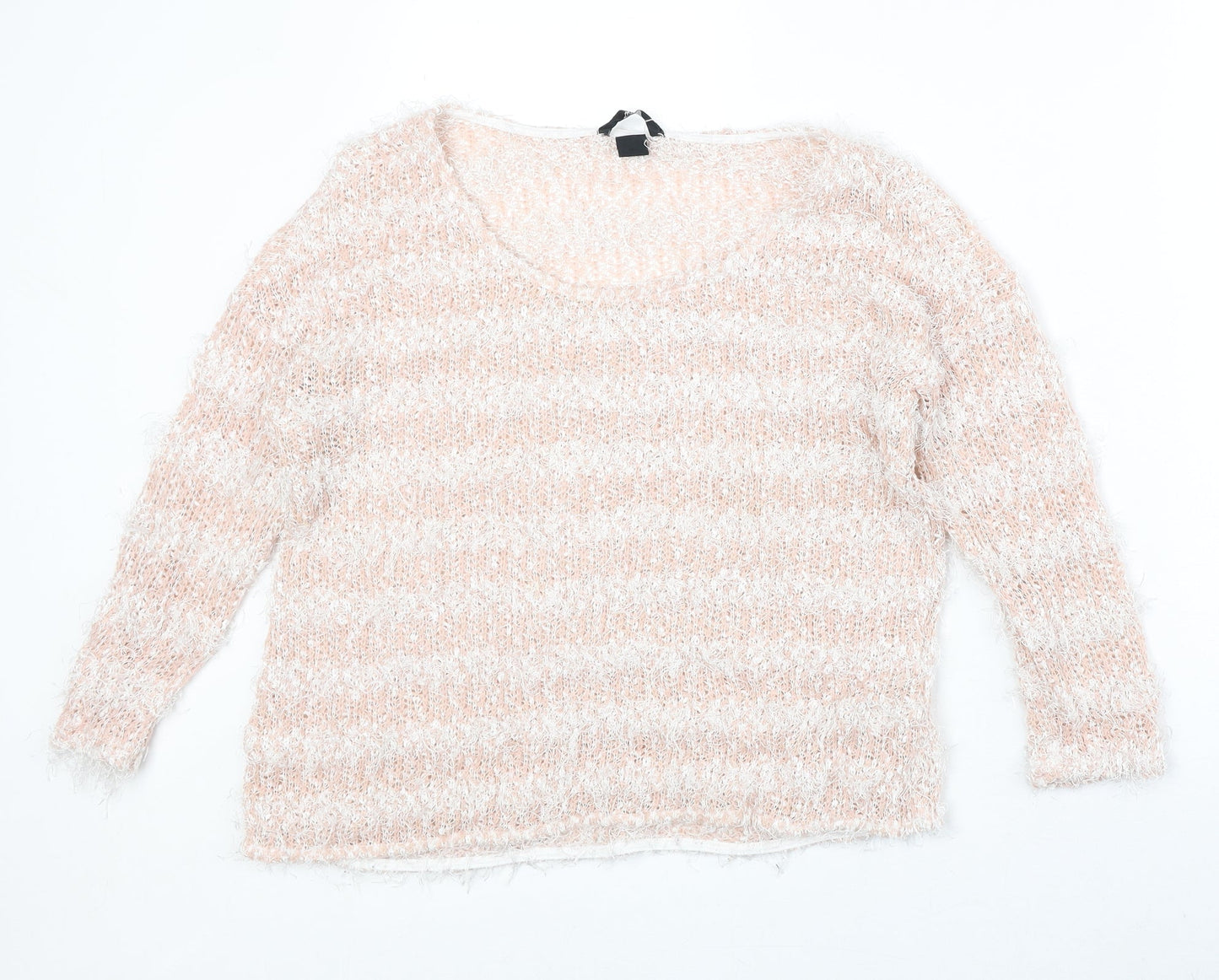 H&M Womens Pink Scoop Neck Striped Polyester Pullover Jumper Size S