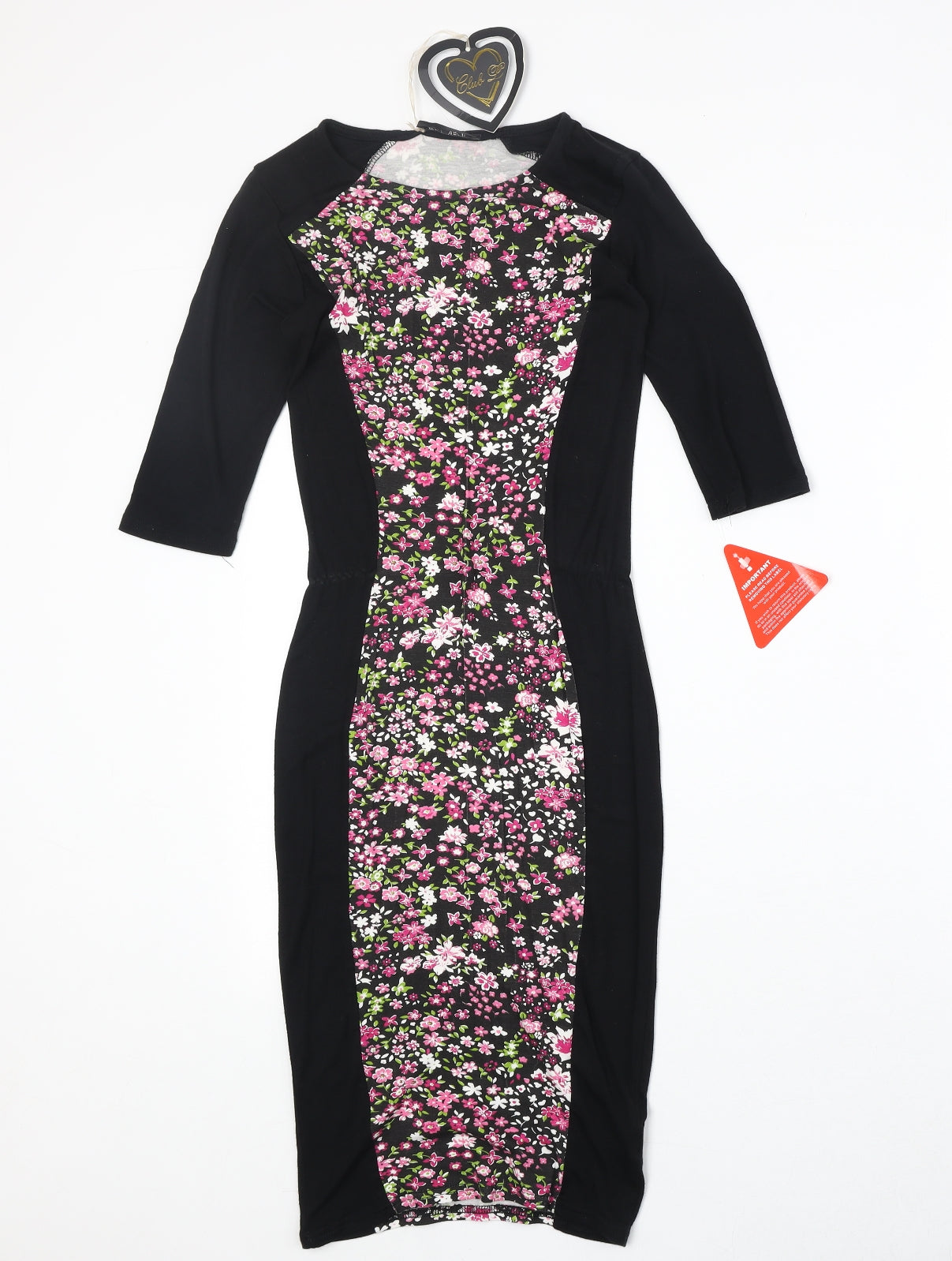 Club L Womens Black Floral Viscose Bodycon Size 8 Round Neck Pullover