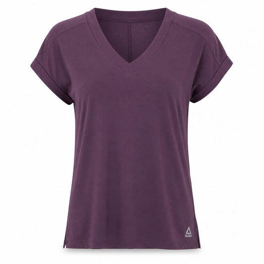 Reebok Womens Purple Polyester Jersey T-Shirt Size S V-Neck Pullover