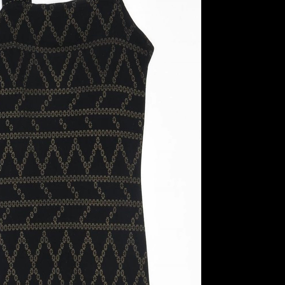 H&M Womens Black Geometric Viscose Bodycon Size S Square Neck Pullover