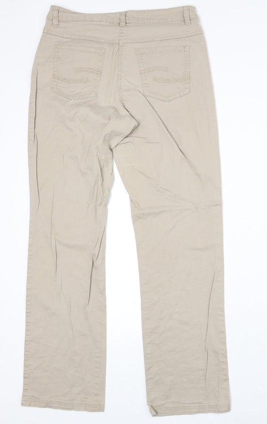 Up Fashion Womens Beige Cotton Straight Jeans Size 30 in Regular Zip
