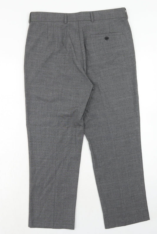 Loom Womens Grey Plaid Polyester Chino Trousers Size 32 L30 in Regular Hook & Eye