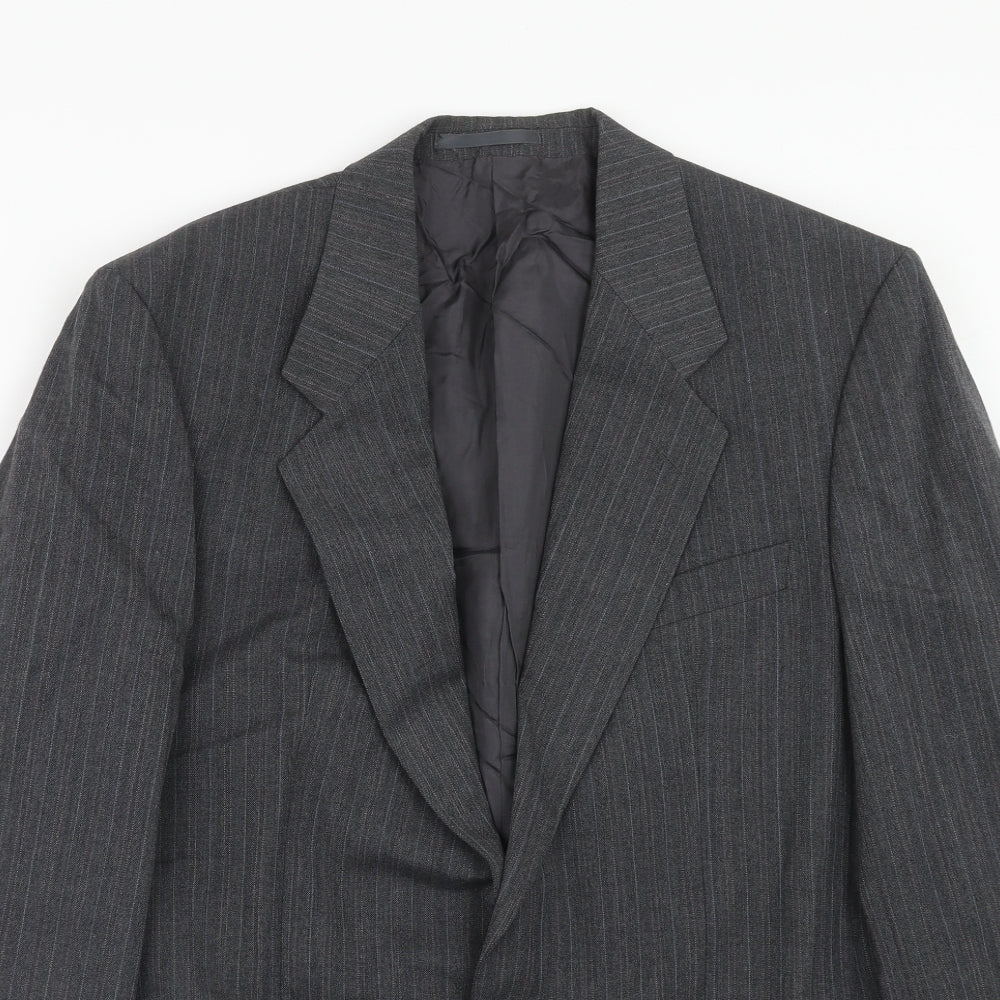 Marks and Spencer Mens Grey Striped Polyester Jacket Suit Jacket Size 40 Regular