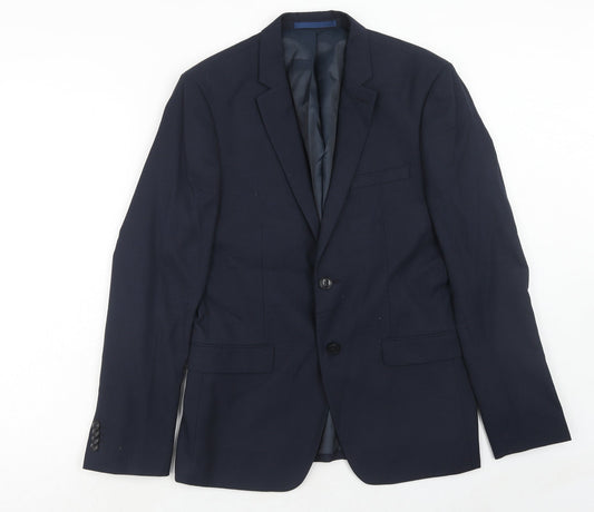 Topman Mens Blue Polyester Jacket Suit Jacket Size 40 Regular