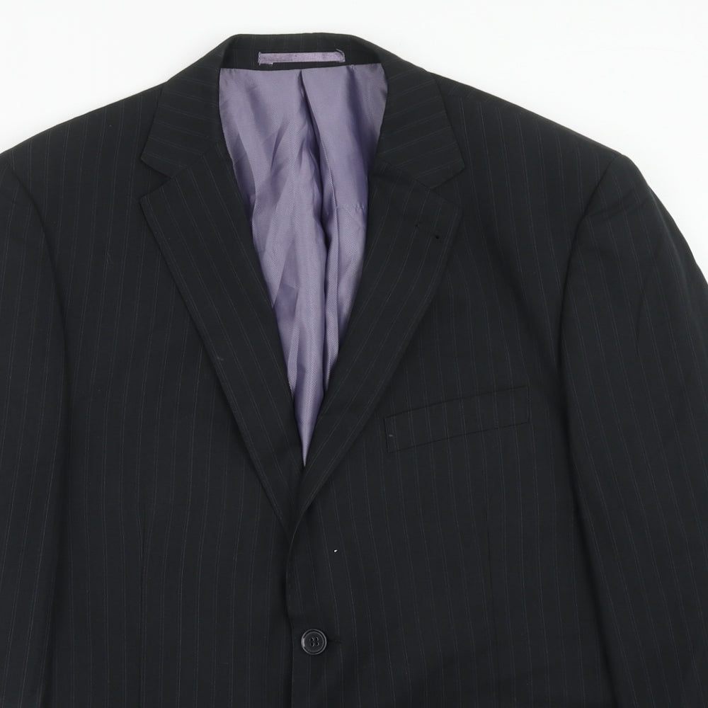 George Mens Black Striped Polyester Jacket Suit Jacket Size 42 Regular