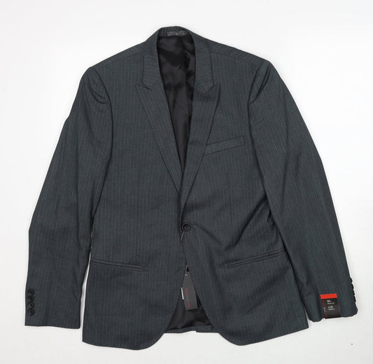 Butler and webb Mens Grey Striped Polyester Jacket Suit Jacket Size 36 Regular