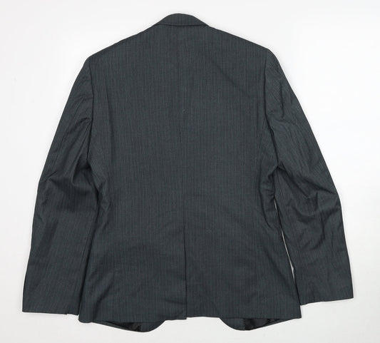 Butler and webb Mens Grey Striped Polyester Jacket Suit Jacket Size 36 Regular