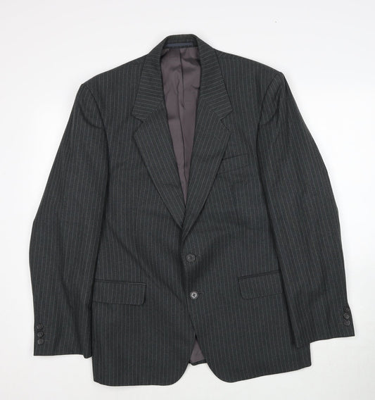Vartkes Mens Grey Striped Polyester Jacket Suit Jacket Size 42 Regular