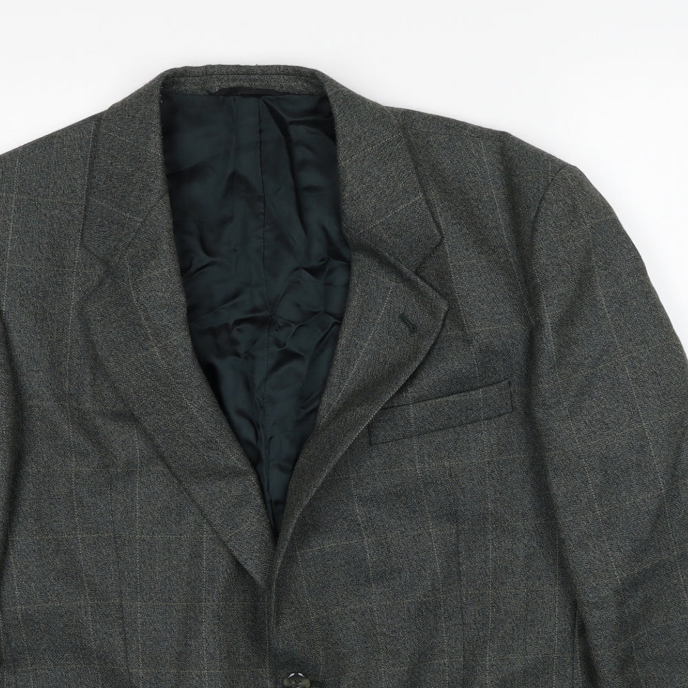 Preworn Mens Green Check Polyester Jacket Suit Jacket Size 40 Regular
