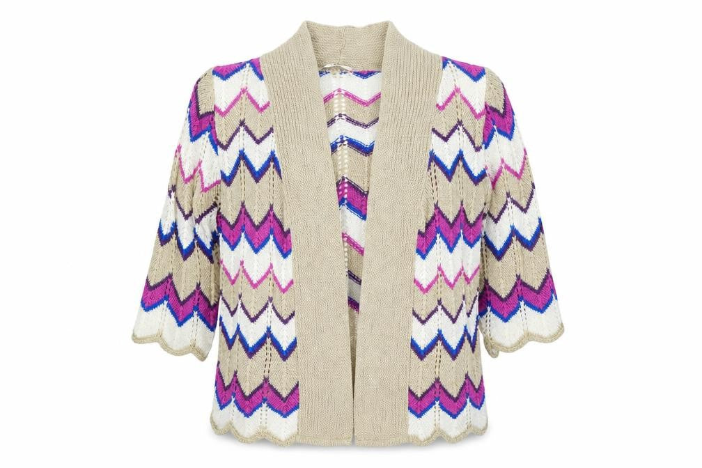 Damart Womens Multicoloured V-Neck Geometric Acrylic Cardigan Jumper Size 10 - Size 10-12