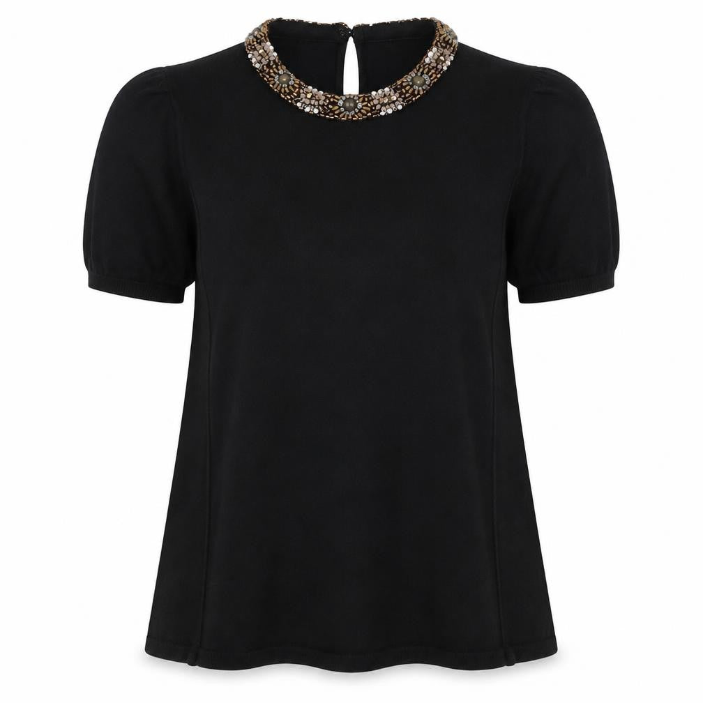 HWR Womens Black Cotton Basic Blouse Size M Round Neck