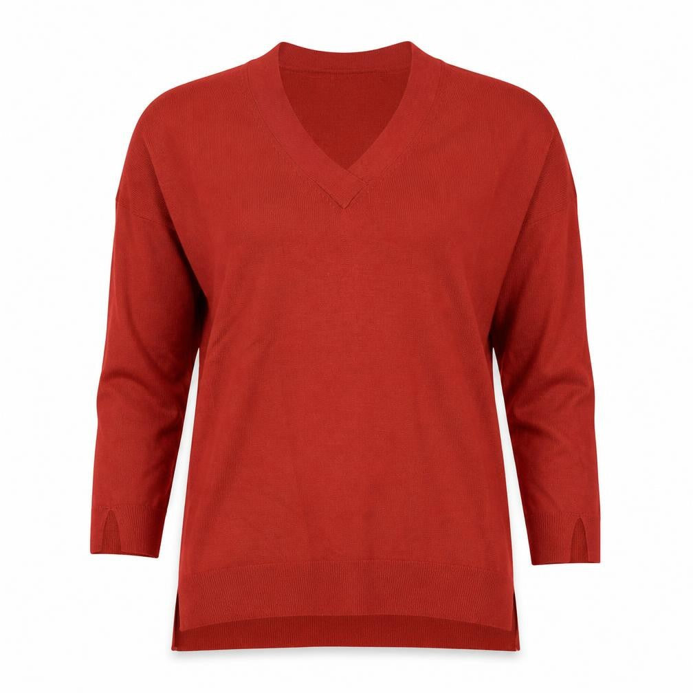 Marks and Spencer Womens Red V-Neck Viscose Pullover Jumper Size M