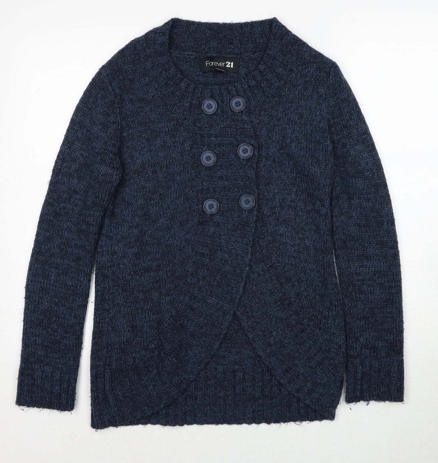 FOREVER 21 Womens Blue Round Neck Acrylic Cardigan Jumper Size S