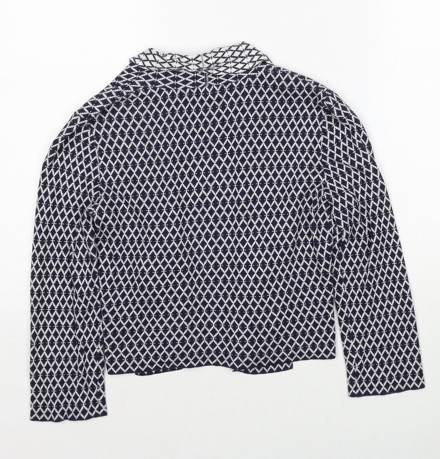 H&M Womens Blue V-Neck Argyle/Diamond Cotton Cardigan Jumper Size XS