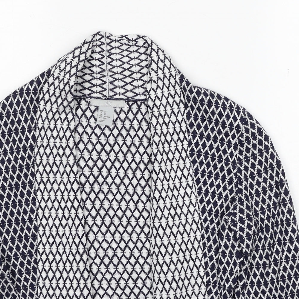 H&M Womens Blue V-Neck Argyle/Diamond Cotton Cardigan Jumper Size XS
