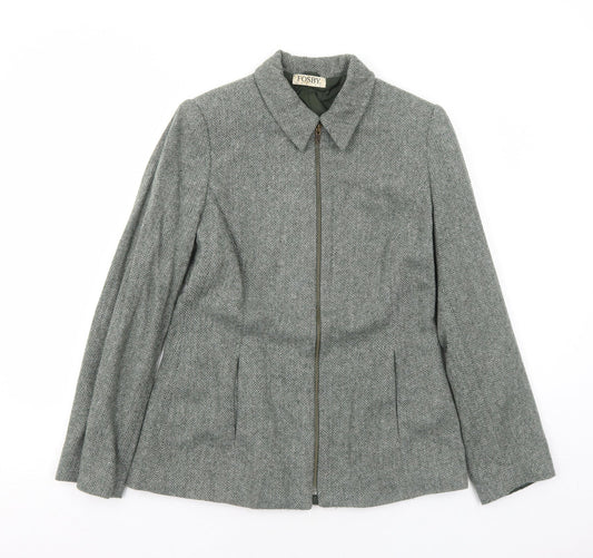 FOSBY Womens Green Herringbone Jacket Size 12 Zip