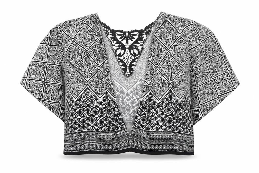 Dorothy Perkins Womens Black Geometric Viscose Kimono Blouse Size M V-Neck