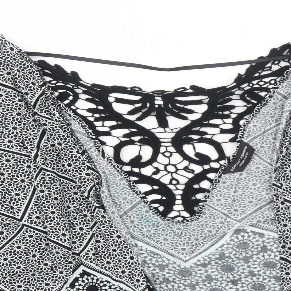 Dorothy Perkins Womens Black Geometric Viscose Kimono Blouse Size M V-Neck