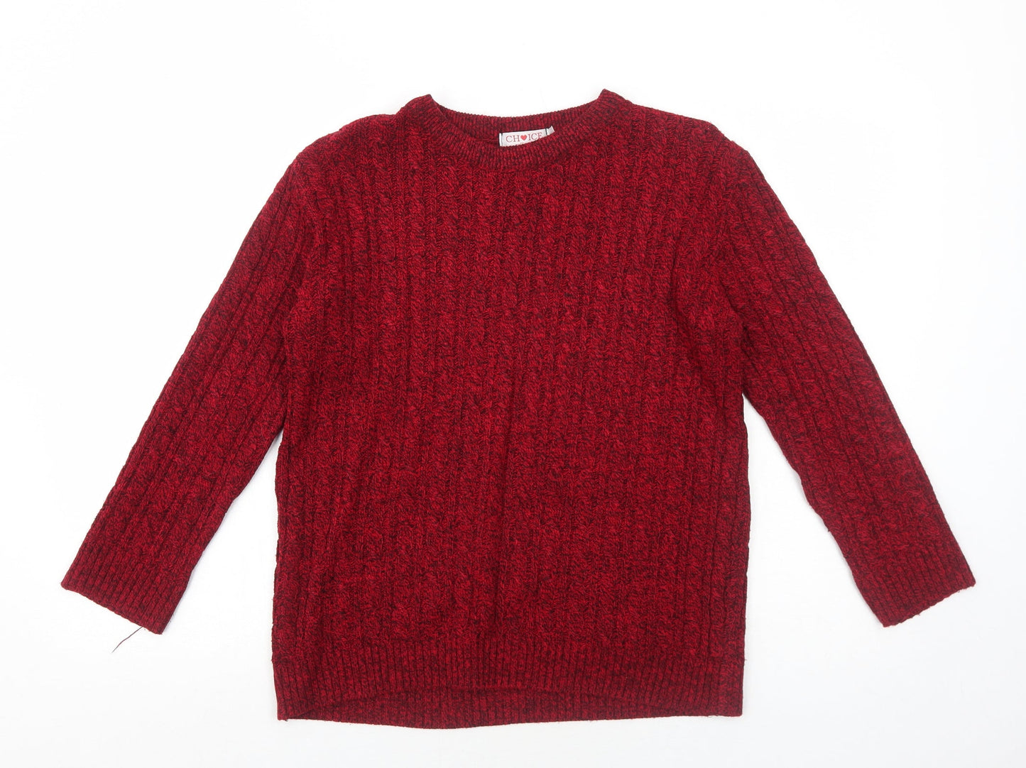 Choice Womens Red Round Neck Geometric Polyester Pullover Jumper Size S