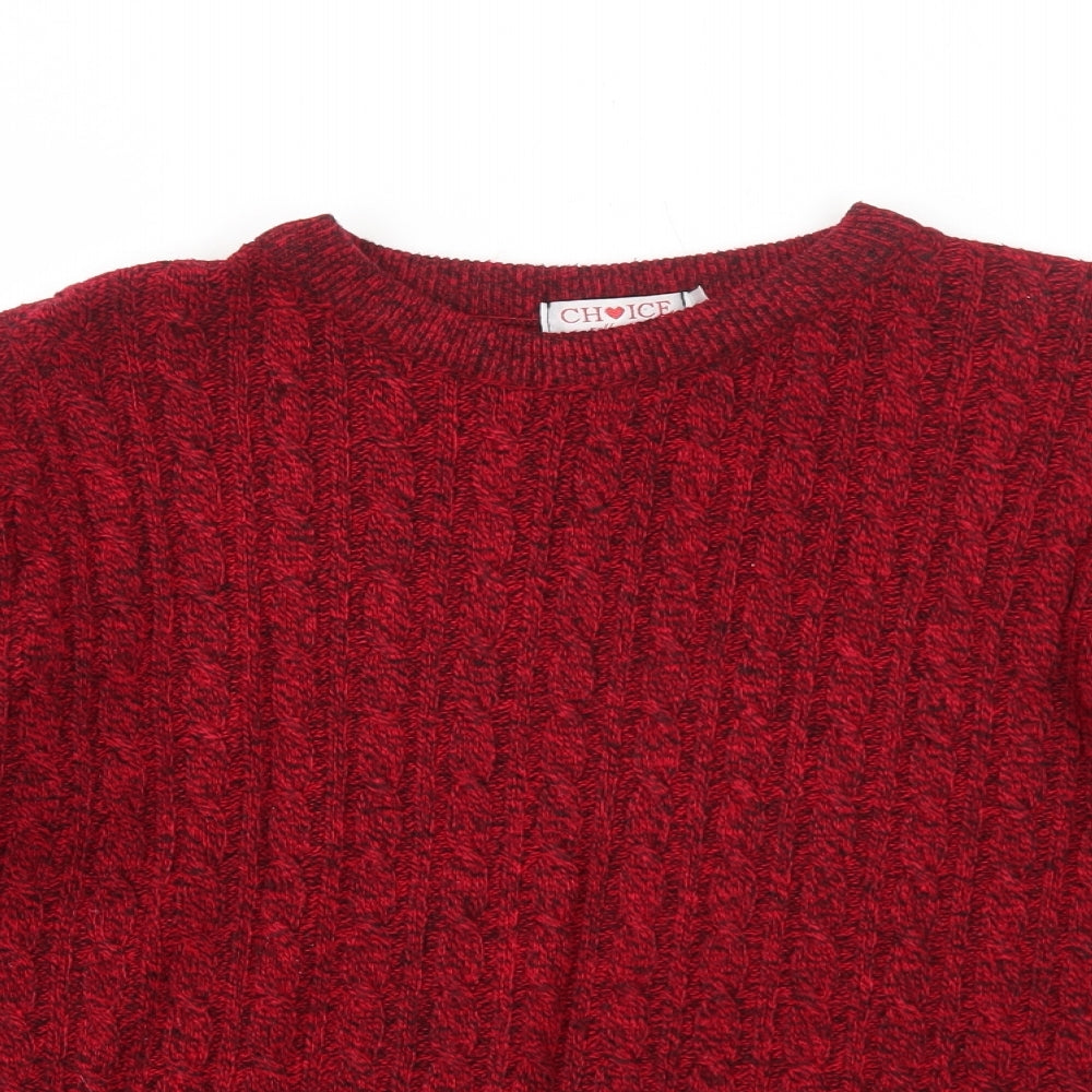 Choice Womens Red Round Neck Geometric Polyester Pullover Jumper Size S