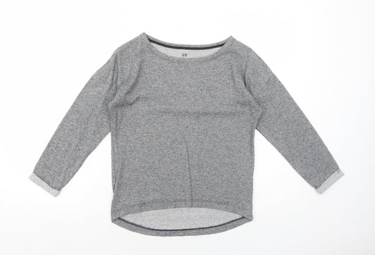 H&M Boys Grey Geometric Cotton Basic T-Shirt Size 10-11 Years Round Neck Pullover