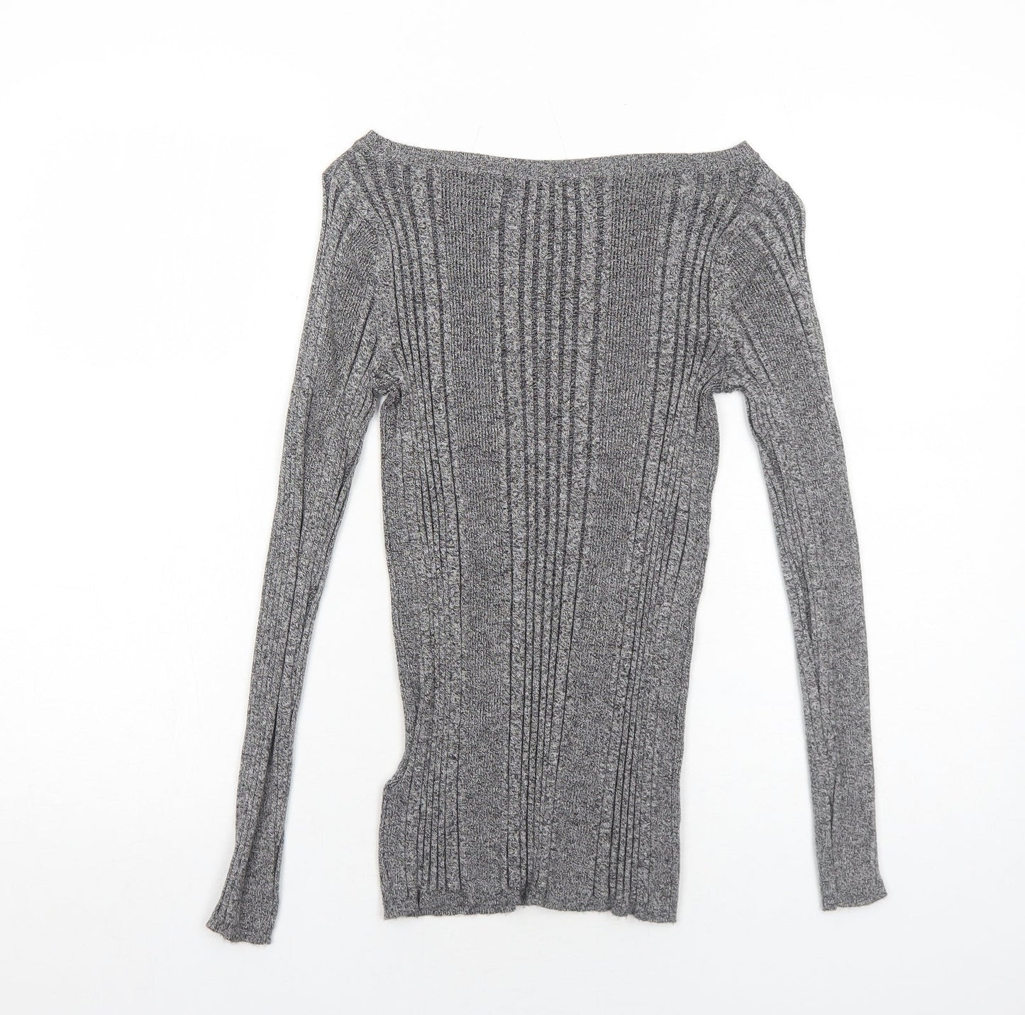 Marks and Spencer Womens Grey Boat Neck Viscose Pullover Jumper Size 8 Pullover