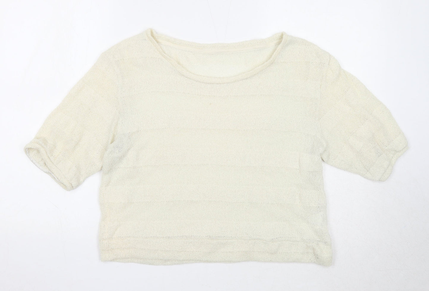 Doublefocus Womens White Round Neck Acrylic Pullover Jumper Size M