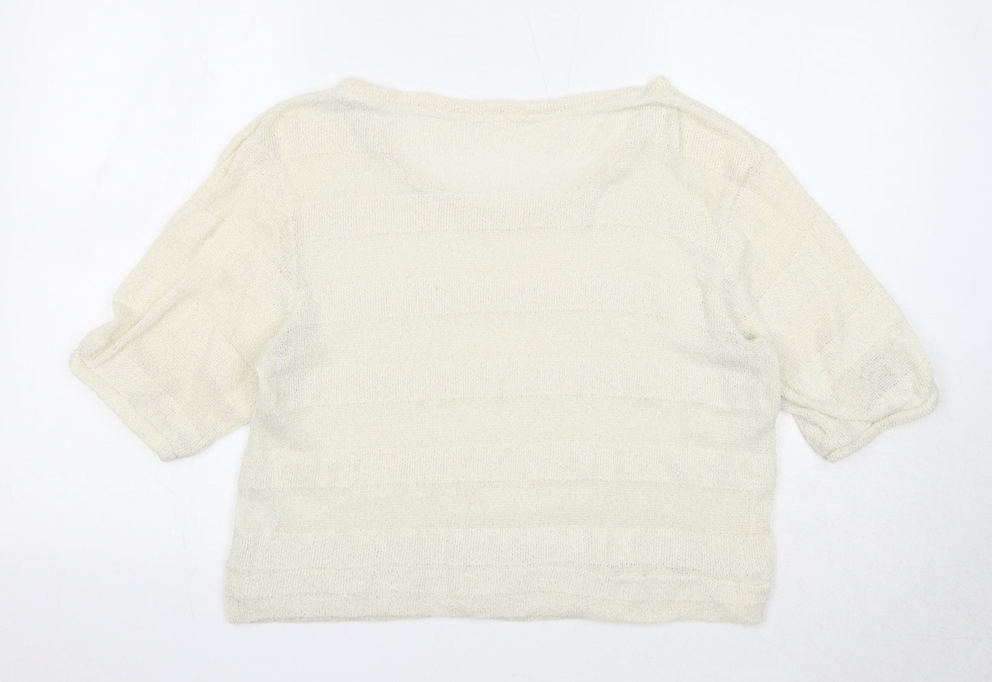 Doublefocus Womens White Round Neck Acrylic Pullover Jumper Size M