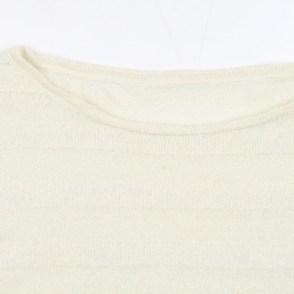 Doublefocus Womens White Round Neck Acrylic Pullover Jumper Size M