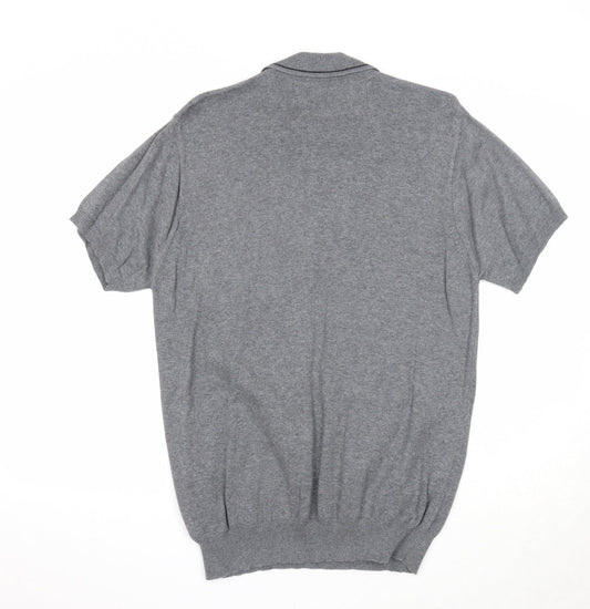 RV38 Mens Grey Cotton Polo Size M Collared Button