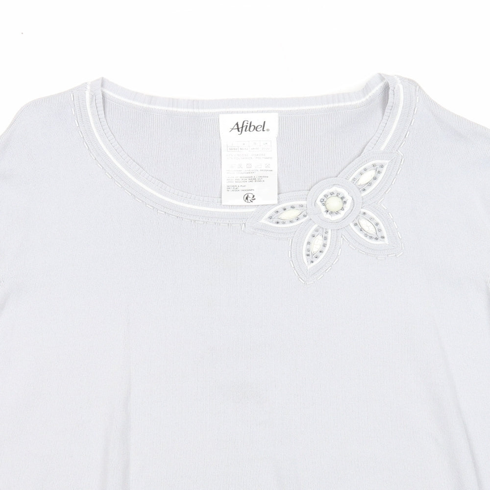 Afibel Womens Grey Round Neck Acrylic Pullover Jumper Size 20