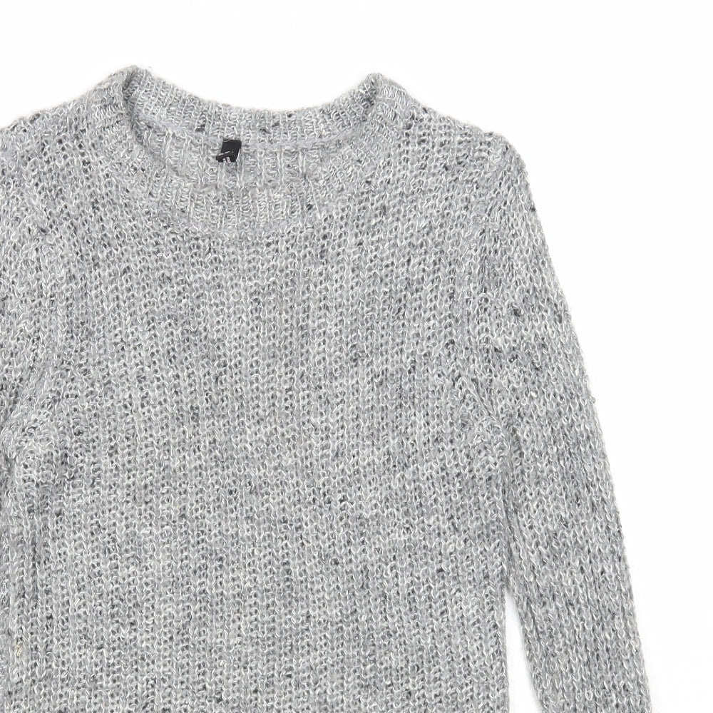 Divided Womens Grey Round Neck Acrylic Pullover Jumper Size XS