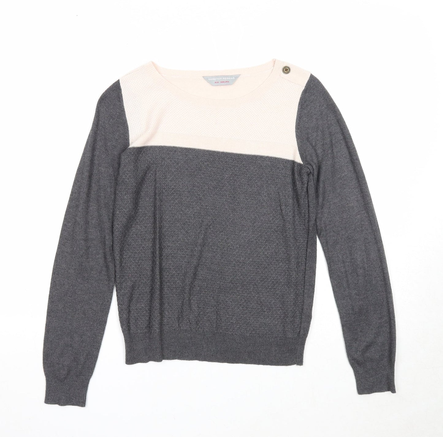 Dorothy Perkins Womens Grey Round Neck Viscose Pullover Jumper Size 8